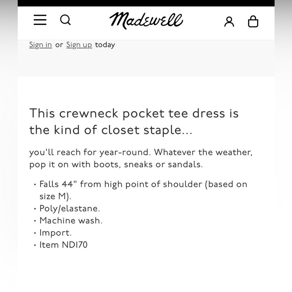 NWT Madewell Crew Neck Pocket MIDI Dress - Picture 9 of 9